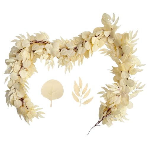 Greentime 2 Pack 6.5Ft Fake Champagne Greenery Garlands Eucalyptus Willow Garland for Rustic Wedding Arch Swag Doorways Table Runner Staircase Fireplace Chair Home Party Decoration - color: Champ-2