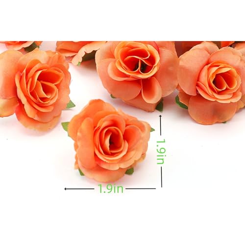 100 Pcs Mini Orange Roses Artificial Flowers Bulk, 1.9" Small Silk Fake Roses Flower Heads for Decoration, Wedding Centerpieces Bridal Shower Party Home Decor,DIY Crafts (Orange) - color: Orange