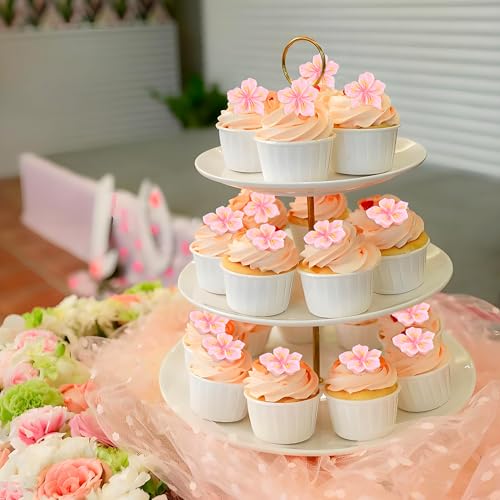 20Pcs Resin Cherry Blossom Cupcake Toppers Pink Flowers Cake Decors for Spring Cherry Blossoms Bridal Engagement Baby Shower Birthday Party Flower Table Confetti Decorations - color: Cherry