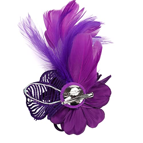 Song Qing Women's Fascinator Feather Flower Pin Brooch Corsage Bridal Hairband Derby Hat Cocktail Party Wedding - color: A1 Purple