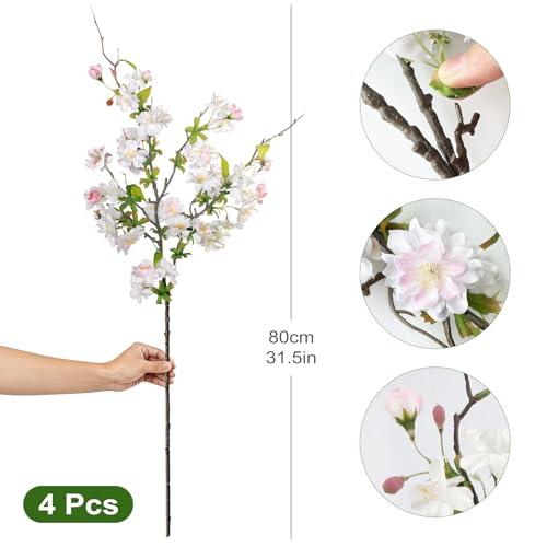 Artificial Cherry Blossom Branches 31.5'', 4 Pack Faux Spring Flowers for Tall Vase, Realistic Flower Stems for Home Decor, Wedding, Easter, Table Centerpiece and Party Decor (Light Pink) - color: Light Pink