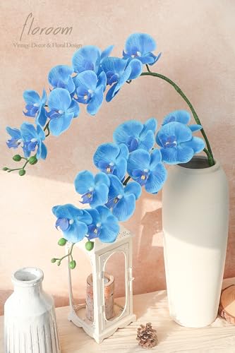 Floroom 2pcs Faux Phalaenopsis Orchid Fake Artificial Flower with Stems, Real Touch Large Blooms 40 Inch for DIY Bouquets, Wedding Centerpieces & Home Decor, Cobalt Blue - color: Cobalt Blue