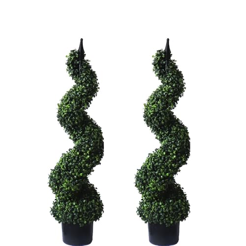 ALL SEASON GREEN 36" Topiary Trees Artificial Outdoor Boxwood Plants Set of 2 for Porch Decor - size: 3 ft