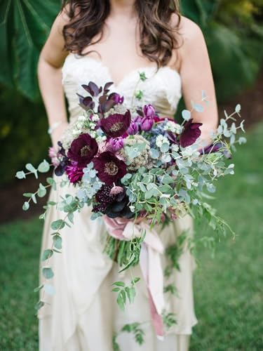 IPOPU Burgundy Silk Flowers 6PCS Fake Poppies Artificial Flowers for Veterans Day Floral Centerpieces, Tables, Wedding Decorations, Reception - color: Plum Burgundy