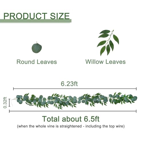 4 Pack Artificial Eucalyptus Garland with Willow Leaves Each 6.5 Feet Fake Greenery Garland Vine for Table Runner Centerpiece Stairs DIY Garlands Decor - color: Green-4