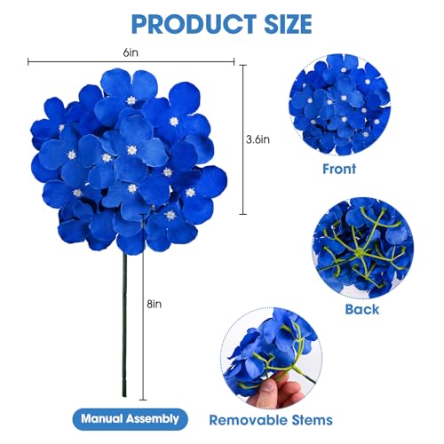 108PCS Hydrangea Artificial Flowers Silk Fake Flowers with Stems for Mother's Day, Home Wedding Decor, Party Table Centerpieces DIY Project and Bouquet Floral Garlands Decoration (Royal Blue) - color: Royal Blue