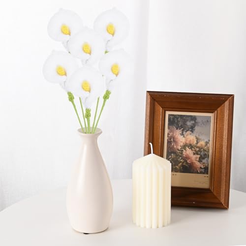 M METERXITY 6-Pack Crochet Flowers, Knitted Artificial Wool Calla Lily for Mother's Day/Wedding/Birthday/DIY Decor, Handmade Knitted Flowers [White] - color: White