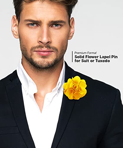 Premium Men's Formal Solid Color Flower Lapel Pin - Boutonniere for Men, Brooch Pin - color: Yellow