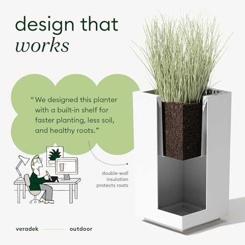 Veradek Block Series Pedestal Planter - Tall Planter for Indoor or Outdoor Front Porch | All-Weather Use with Removable Insert Bucket | Modern Décor for Flowers, Tall Trees, Faux Plants - color: White, size: 32''H x 15.5''W -2 Pack