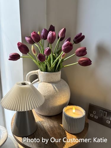 Avoeco 20Pcs Artificial Tulips Flowers Real Touch Latex – Faux Tulips Bouquet for Home Decor, Wedding Centerpieces, Spring Floral Arrangements, Fake Flowers for Vase Decoration (20, Purple Deep) - color: Purple Deep