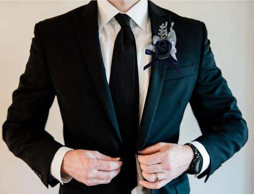 Marriwise 6pcs Rose Boutonniere for Men, Artificial Flowers Wedding Groom Groomsmen Boutonniere for Wedding/Anniversary/Prom/Rustic Wedding/Homecoming (Dark Navy Blue) - color: Dark Navy Blue