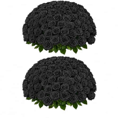 50 PCS Black Roses Artificial Flowers, Fake Roses Bouquet, Artificial Black Rose with Stems for DIY Wedding Flowers Decoration, Valentines Day Mothers Day, Bridal Bouquet Rose - color: Black, size: 50 Pcs