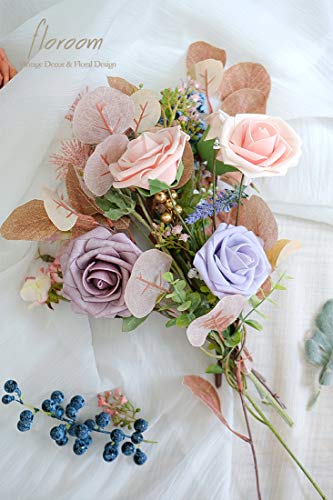 Floroom Artificial Flowers 25pcs Real Looking Blush Heirloom Foam Fake Roses with Stems for DIY Wedding Bouquets Pink Bridal Shower Centerpieces Floral Arrangements Party Tables Home Decorations - color: Blush Heirloom, size: 25Pcs
