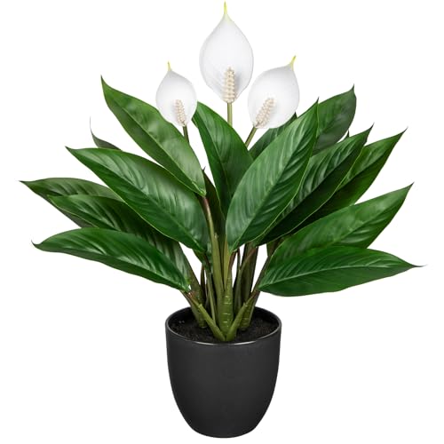 GnFlus Fake Plants 20'' Faux Plants Artificial Potted Plants Indoor Realistic White Anthurium Artificial Flowers, Fake Potted Plants for Home Office Farmhouse Kitchen Bathroom Table Shelf Decor - color: 20'' White