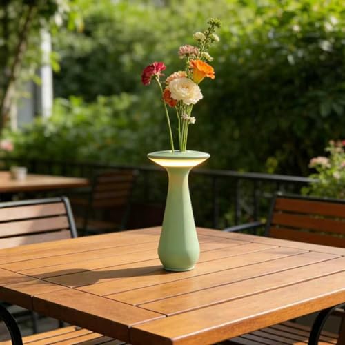 Rechargeable Cordless Flower Table Lamp | Vase Design, Small Night Light, For Restaurant Bedroom Dining Office, Gift For Mom Women - color: Green