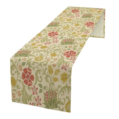 Vintage Botanical Flower Table Runner Linen Table Decor with Scroll Floral Vines Printed for Dining Room, Kitchen, Farmhouse, Holiday, Party, Dresser 13" x 36" - color: Floral_25, size: 13"W x 36"L (Pack of 1)