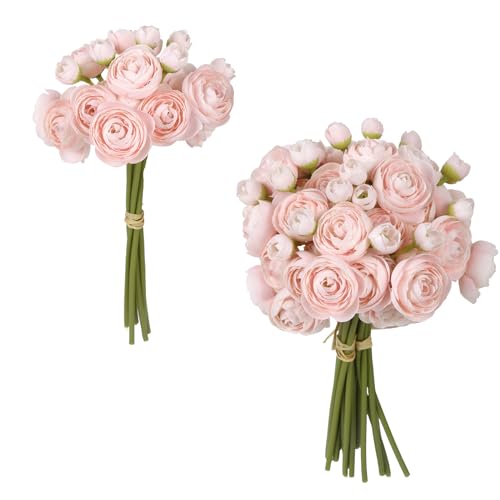 IPOPU Faux Ranunculus Flowers 2 Bouquets Small Pink Flowers Artificial Ranunculus 12PCS Mini Pink Fake Flower for DIY Wedding Bouquet Bridal Shower Decor Filler Flower Centerpieces (Blush Pink) - color: Shabby Blush