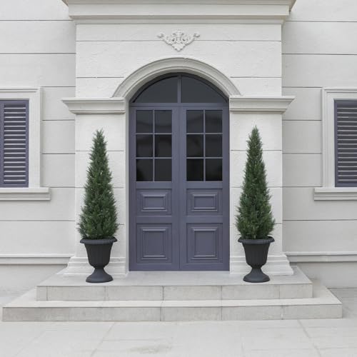 Laiwot 5FT Artificial Cedar Topiary Trees for Outdoors Potted Fake Cypress Trees Faux Evergreen Plants for Home Porch Decor Set of 2 - size: 5ft