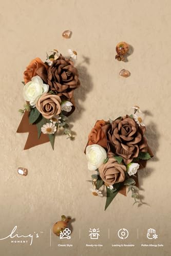 Ling's moment 2pcs Prom Wrist/Shoulder Corsage Artificial Flower, Girl/Mother Homecoming/Wedding Corsage Wristlet Décor, etc. Sand Dune Brown - color: Brn-sand Dune & Brown