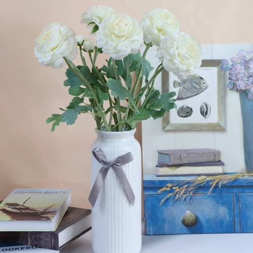 Artificial Ranunculus Long Stem Buttercup Silk Flowers 6pcs for Home Decor and Wedding Decorations(White 1) - color: White 1