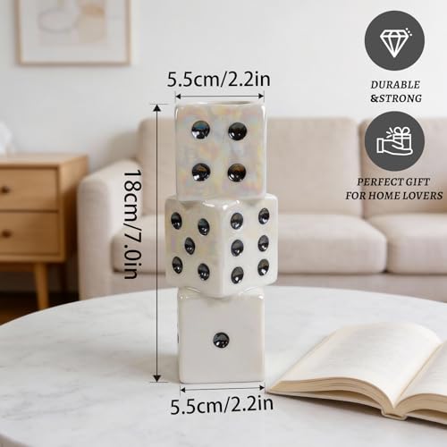 MOUGIGI Ceramic Dice Vase - Unique Decor for Dried Flowers, Rose, Pampas Grass - Stunning Design for Any Modern Space for Inspiring Smiles - color: White Dice Vase