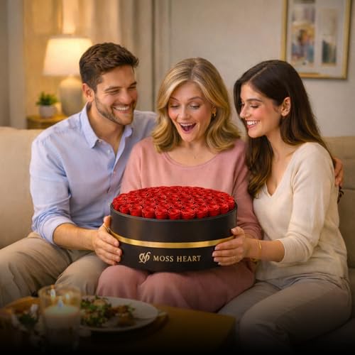 100 Petite Preserved Roses, Large Round Shaped Box, Real Forever Roses Last 1+ Year, Romantic Gift for Women, Wife, Girlfriend, Mother’s Day, Birthday, Anniversary, Valentine’s Day - color: Red, size: 100 Roses