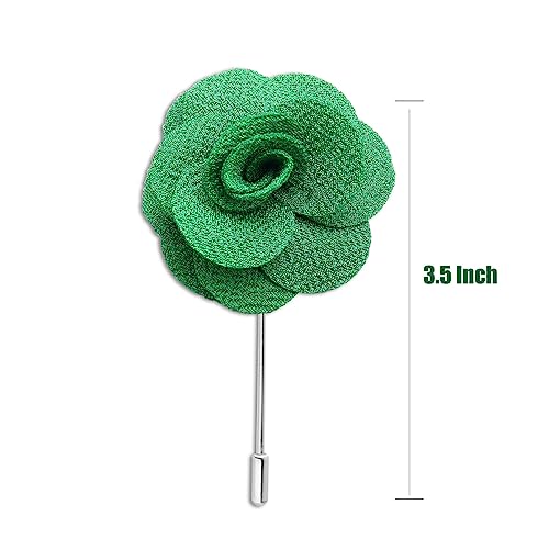 Rhungift Men's Camellia Flower Lapel Pin Handmade Rose Boutonniere Stick Brooch for Suits Wedding Party Groom Multicolor Men Women - color: Green