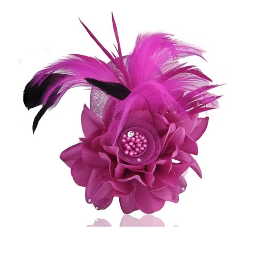 Elegant Flower Brooch for Women Wedding Party Dance Banquet Pins Feather Flower Fascinator Lady Floral Hairpins Dress Suit Lapel Pin Ceremony Accessories Corsage Brooches Vintage Jewelry Gifts - color: Rose Red