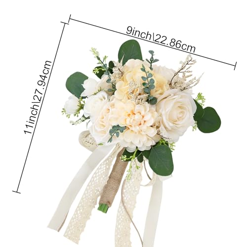 Boho Bridesmaid Bouquets for Wedding, 9 Inch Artificial Flowers Bouquets for Ceremony Anniversary Centerpieces Decorations, Roses - Beige - color: Beige, size: Set of 1 Bridesmaid Bouquets