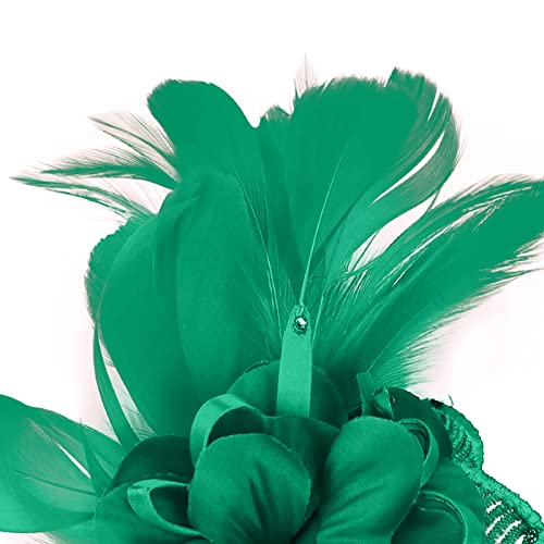 Song Qing Women's Fascinator Feather Flower Pin Brooch Corsage Bridal Hairband Derby Hat Cocktail Party Wedding - color: A8 Green