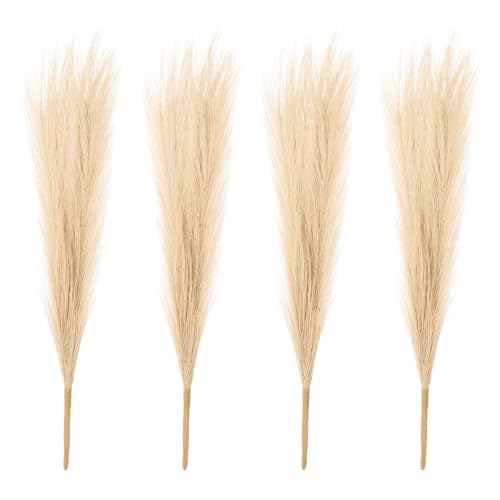 PATIKIL 17 Inch Faux Pampas Grass, 4 Pcs Boho Decor for Home Decoration Artificial Tall Fluffy Stems for Wedding Flower Party Vase Arrangement Centerpieces, Khaki - color: Khaki