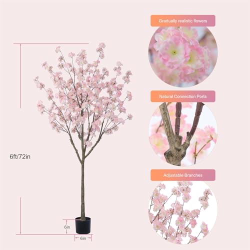 Nafresh Tall Artificial Cherry Blossom Tree 6Ft(72'), Realistic Potted Silk Faux Cherry Blossom, Indoor/Outdoor for Home, Office, Living Room, Bedroom, Porch - size: 6ft