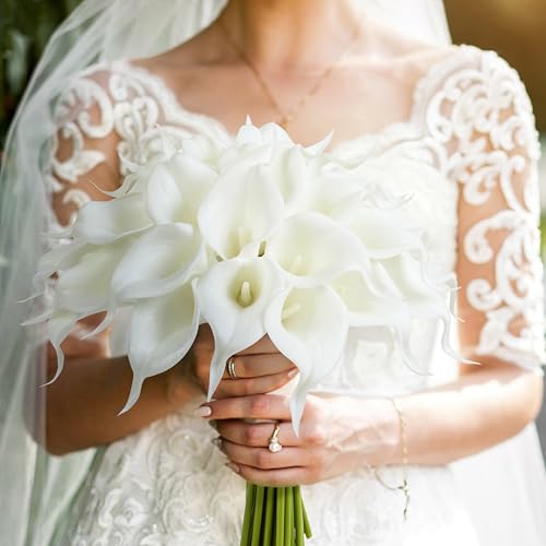 Artificial Calla Lily 12Pcs White Real Touch Faux Flowers for Wedding Bouquet, Bride Bridal Shower, Spring Home Kitchen Table Decor, Fake Lilies for Centerpieces, Party Decorations - color: A - Pure White