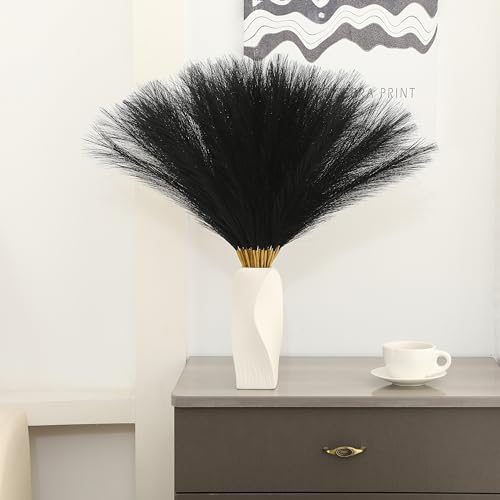 50pcs 22" Black Pampas Grass Decor - Faux Pampas Grass Artificial Pampas Grass Bouquet Flower Arrangement and Vase Filler for Boho Home Wedding Mothers Day Decoration - color: Black, size: 50pcs