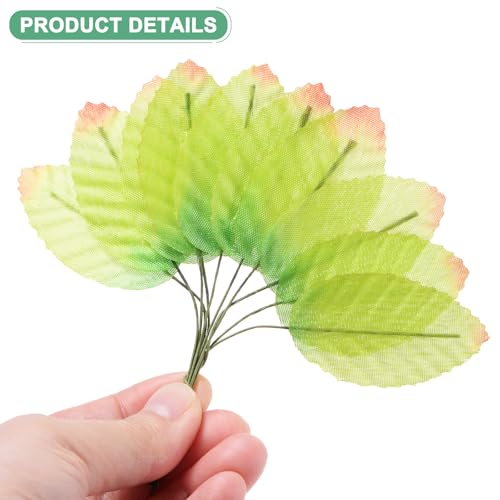 M METERXITY 100-Pack Artificial Silk Leaf, Faux Wire Single Leaves, Fake Flower Leaf with Stem for DIY Bouquet/Wreaths/Wedding/Garland/Party Decorations, Fake Rose Craft Leaves [Green Red] - color: Green Red