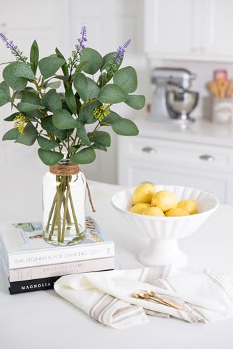 Briful Artificial Eucalyptus Stems in Glass Vase with Faux Water, 14" Fake Plant Eucalyptus with Lavender for Home Office Farmhouse Wedding Centerpiece Bathroom Décor - color: Seagreen
