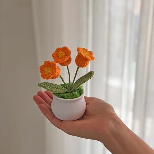 Joekaran Crochet Flowers Cute Little Flower, Farmhouse Fall Decor, Autumn Gifts for Women and Home, Thanksgiving, Halloween, Christmas, Office Desk Decoration (Orange Lily of the Valley) - color: Orange Lily of the Valley