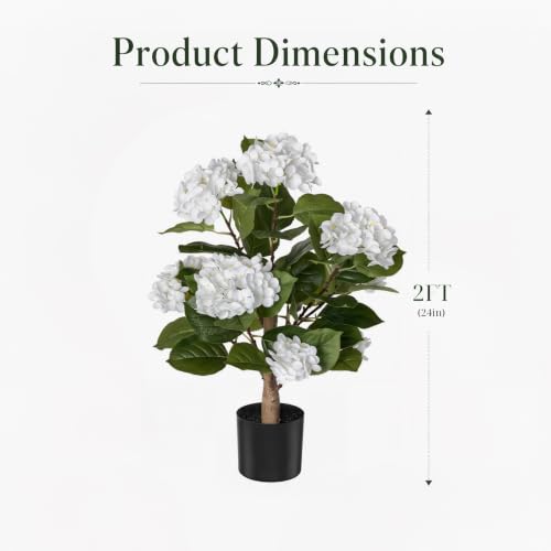 Artificial Hydrangea Flowers Tree for Outdoors, Sturdy 2FT Fake Plants with Weighted Pot, UV Resistant White Artificial Flowers for Front Porch & Home Decor, 2 Pack - color: Hydrangea Trees White