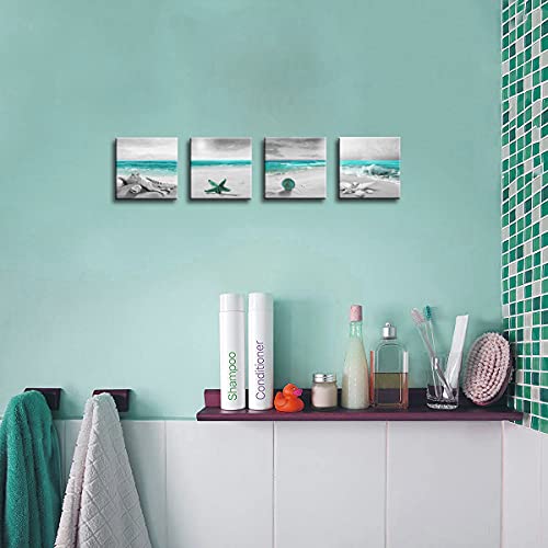 BQVCT 4 panels green ocean beach wall decoration for bathroom beach canvas prints natural pictures home artwork bedroom living room wall art ready to hang size: 12x12inch/set - color: Black Green