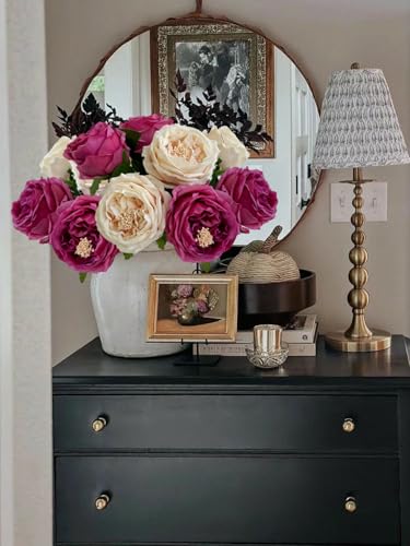 YalzoneMet 3.5'' Big Bloom Champagne Rose Artificial Flowers 4Pcs Real Touch Rose Faux 17.7Inch Long Stem Austen Roses Peonies Fake Flowers for Boho Home Kitchen Party Spring Flower Wedding Decor - color: Champagne