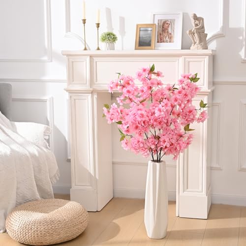 Sunm Boutique Pink Faux Cherry Blossom Branches, Artificial Cherry Blossom Stems Cherry Blossom Flowers Vase Arrangements for Wedding Home Party Kitchen Decor, Set of 3 - color: Gradient Pink, size: Pack of 3