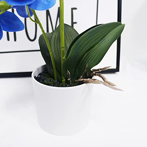 Blue Orchid Artificial Flowers in Pot, Fake Potted Orchid Flowers, Decoration for Home Office Wedding - color: Blue