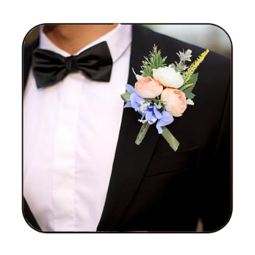 Groom Boutonniere Wedding Boutonniere Rose Mens Flower for Suit (Champagne) - color: Champagne