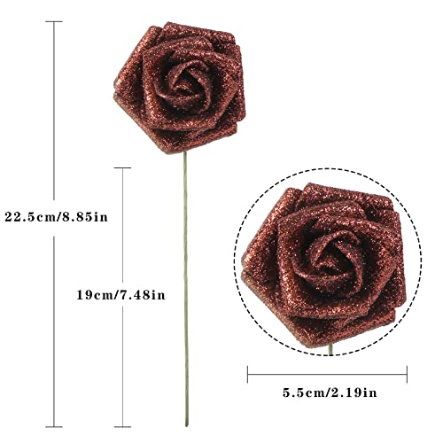 IPOPU Artificial Flowers, 25pcs Foam Glitter Roses Glitter Foam Rose Foam Rose with Stem for DIY Wedding Bridal Bouquet Home Party Decoration(Coffee) - color: Coffee