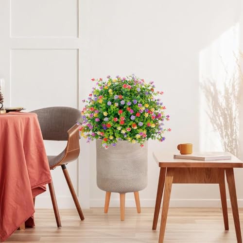 THKFUL Topiary Flower Ball Artificial Outdoor Set of 2,Fake Eucalyptus Boxwood Ball Evergreen Tree with Spike,UV Resistant Faux Shrubs Plants D15.8 for Outdoor Planter,Spring,Porch Decor - style: Colorful