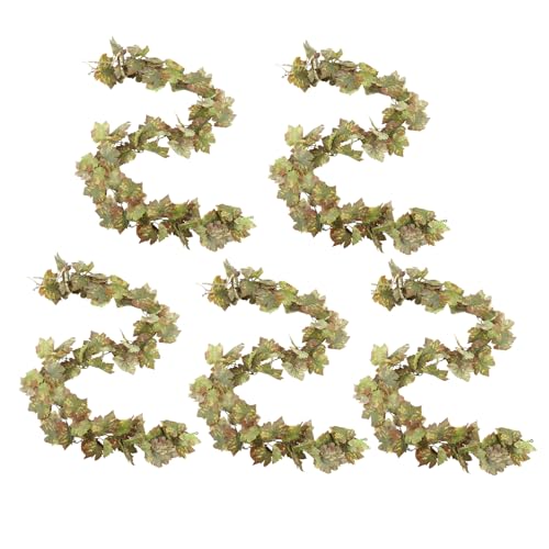 6.56ft 5pcs Artificial Grape Leaf Garland, Autumn Artificial Fake Grapes Vines, Hanging Plant Grape Vines Decor for Home Wedding Party, Garland Decoration, Photo Wall Display - color: Green and Yellow-5pcs (No Grapes)