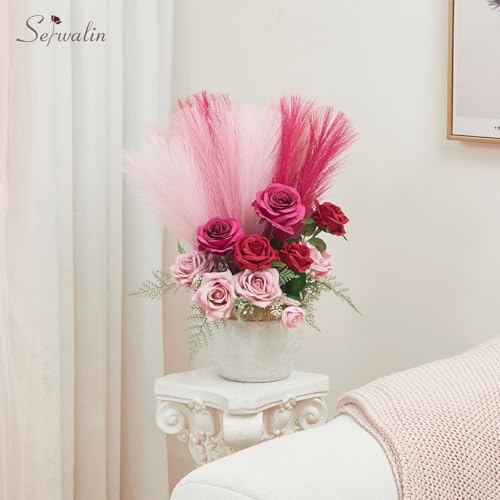 Serwalin Hot Pink & Blush & Pink Pampas Grass Decor, 17.7 Inch 6pcs Faux Pampas, Artificial Pampas Grass for Wedding Table Centerpieces Decoration - color: A Abby Hot Pink & Blush & Pink, size: 17 Inch 6 Pcs