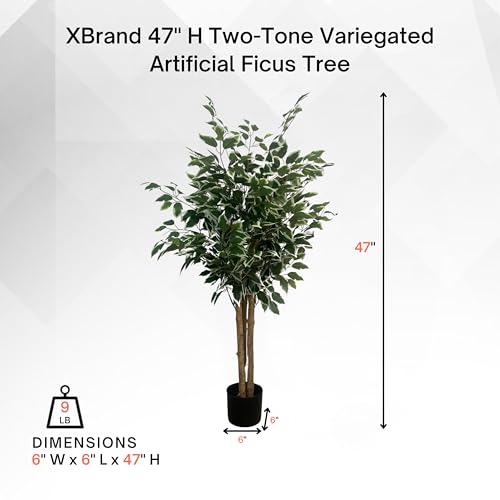 XBrand 4ft Two-Tone Variegated Artificial Ficus Tree, Lifelike Decorative Indoor Plant - color: Two-tone Variegated - 4ft Ficus Tree