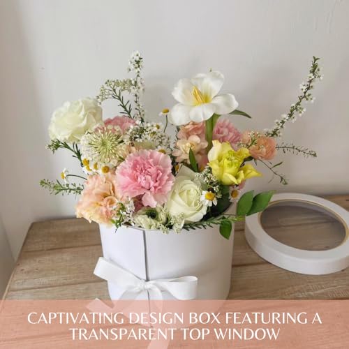 BBJ WRAPS Flower Box with Lid for Arrangements, Double Layers Rotating Drawer Luxury Round Flower Bouquet Gift Boxes Packaging, 1 Set, 7.5"(D) x 6.5"(H) (Black) - color: Black Round