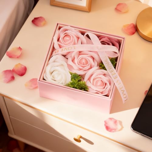 WDS WONDROUS Preserved Rose Jewelry Gift Set for Women, Forever Rose Flower with Heart Necklace & Earrings for Valentine's Day Anniversary Birthday Gift for Her - color: pink and silver, size: set of 3